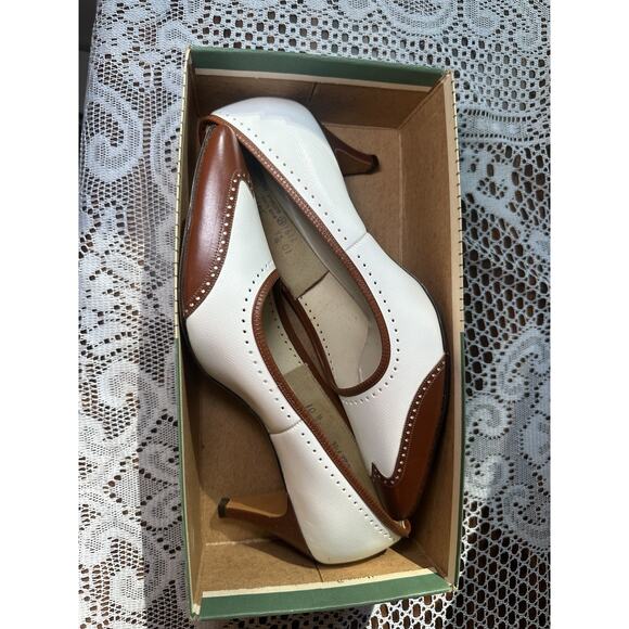 Vintage 1960s Polly Preston Oxford Wingtip Heels Shoes Brown Sz 10 Twee Pointed - Picture 2 of 12